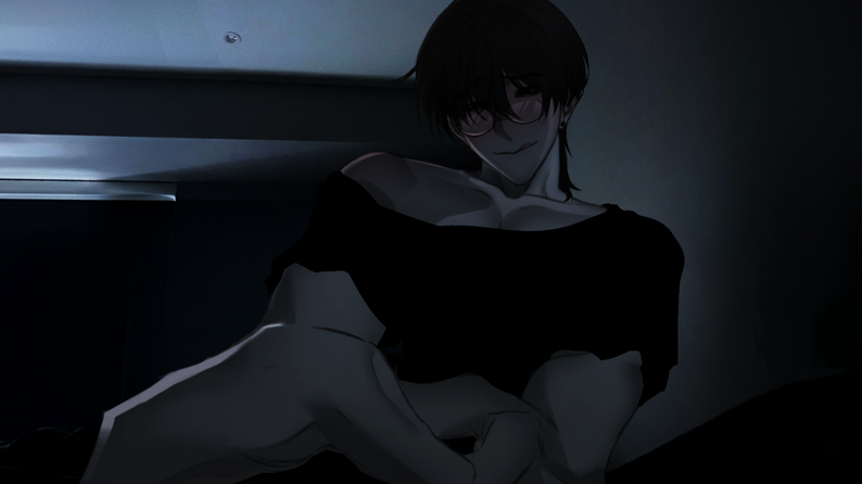 SURVIVE MIN screenshot: Min speaking in a dark bedroom scene
