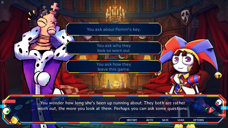 TADC Mind Games screenshot showing a bright circus corridor scene